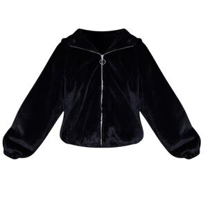 Pretty Little Thing BLACK FAUX FUR BALLOON SLEEVE HOODED JACKET US 6 New